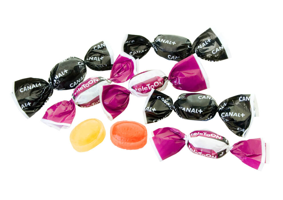 Mini landrynki owocowe w foliowych owijkach z nadrukiem reklamowym