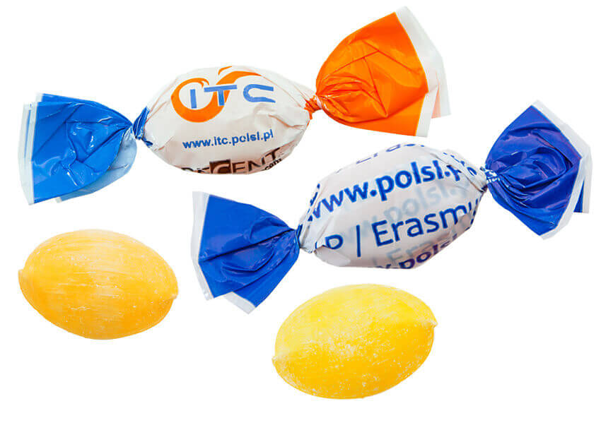 Upominek firmowy – karmelki musujące w owijkach z indywidualnym nadrukiem