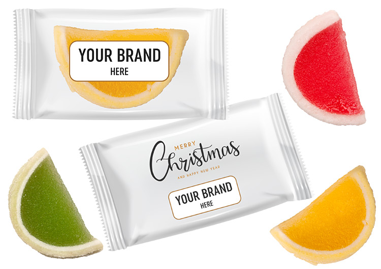 Owocowe galaretki w cukrze w saszetce z nadrukiem reklamowym
