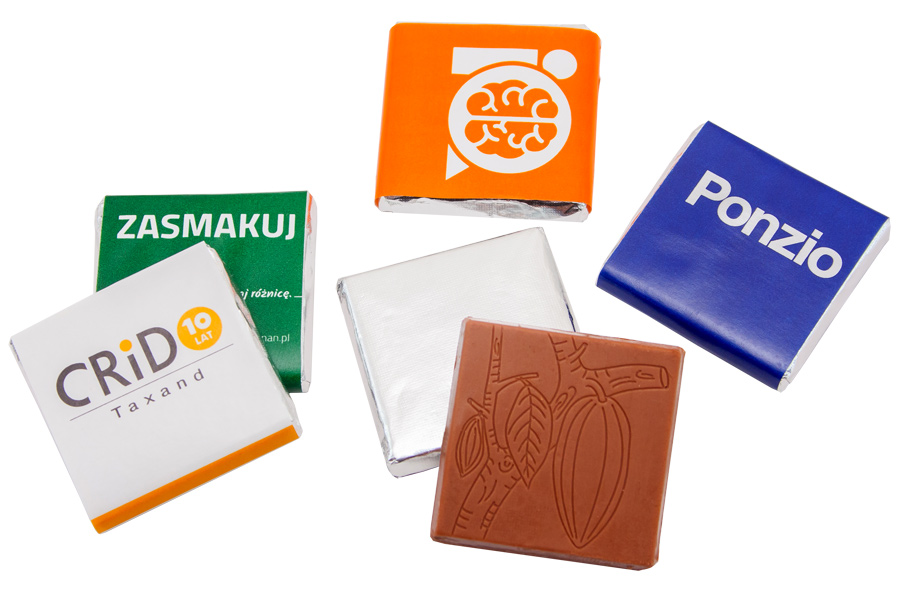 Upominek firmowy – czekoladki Milanki w laminacie z logo klienta