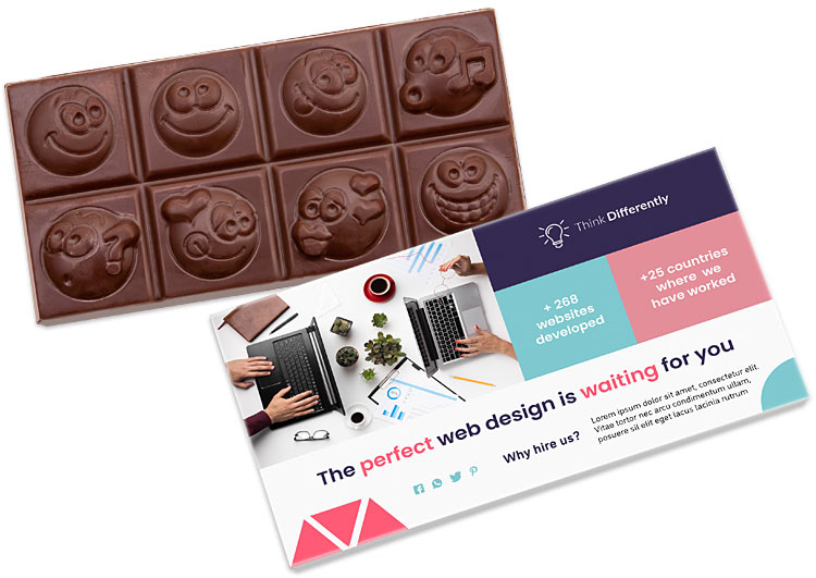 Firmowe mini czekoladki emotki w kartonowym pudełku z nadrukiem reklamowym