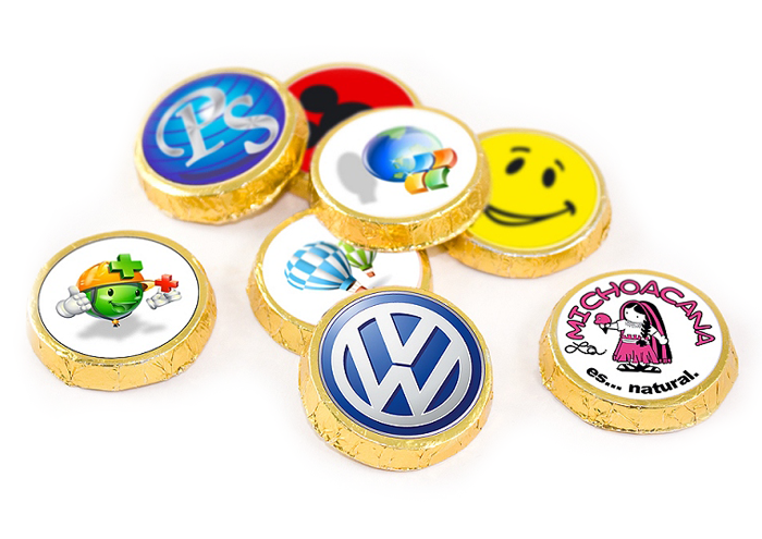 Reklamowe medale czekoladowe w folii z etykietą firmową