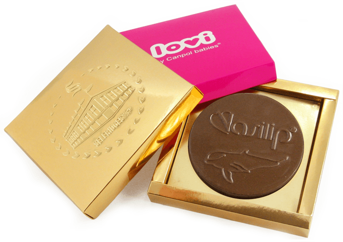 Upominek firmowy – medal czekoladowy w kartonowym opakowaniu z indywidualnym nadrukiem