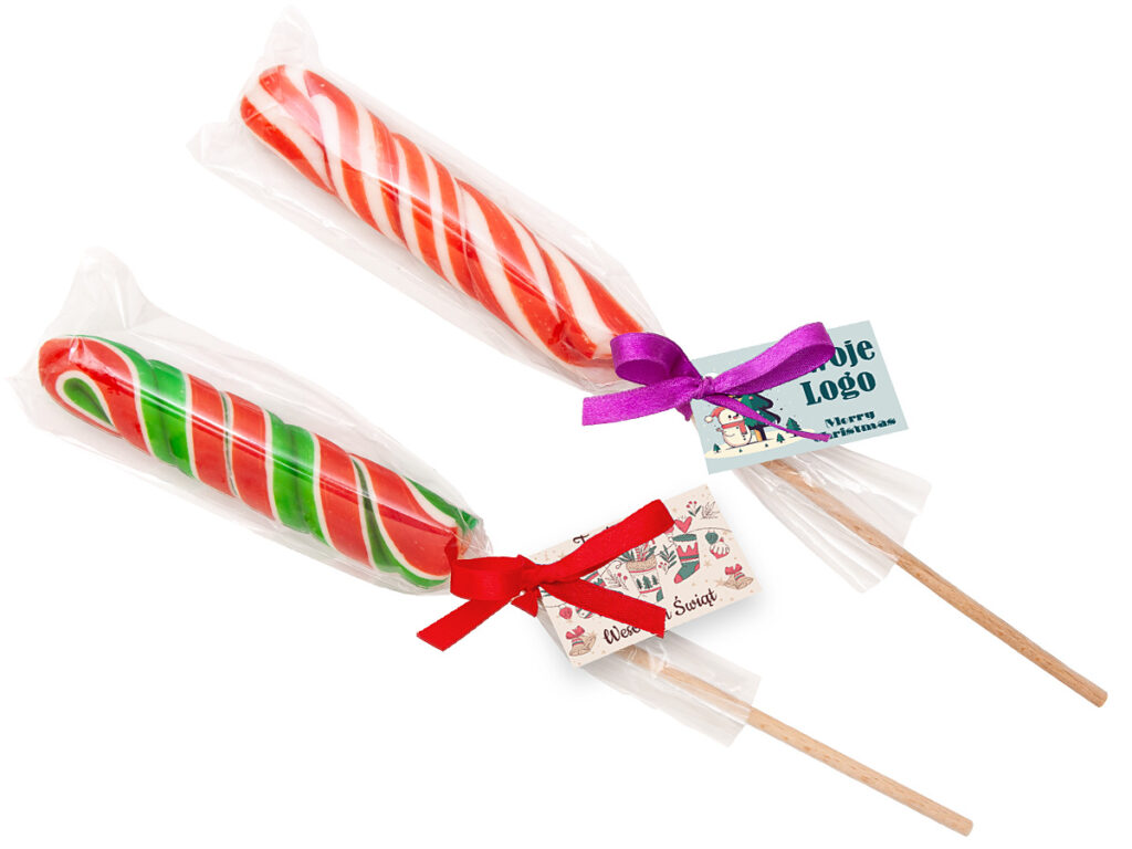 Lizak reklamowy w ozdobnej torebce z wstążką i nadrukiem