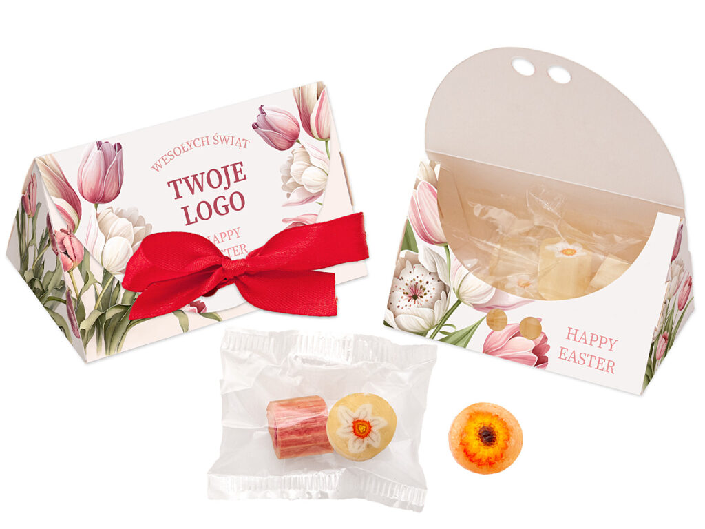 Pudełko Roxy Boxy z trzema saszetkami cukierków i firmowym nadrukiem