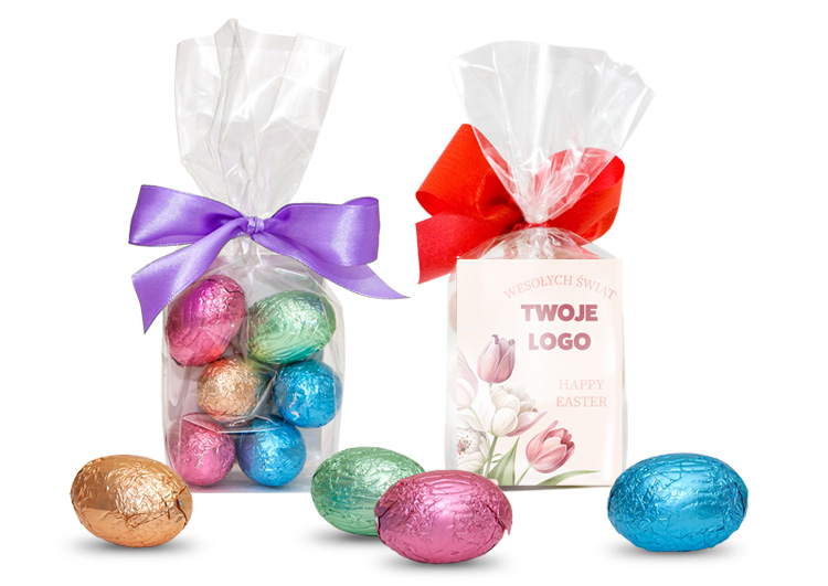 Wielkanocny zestaw mini jajeczek w foli aluminiowej z personalizowanym karnetem
