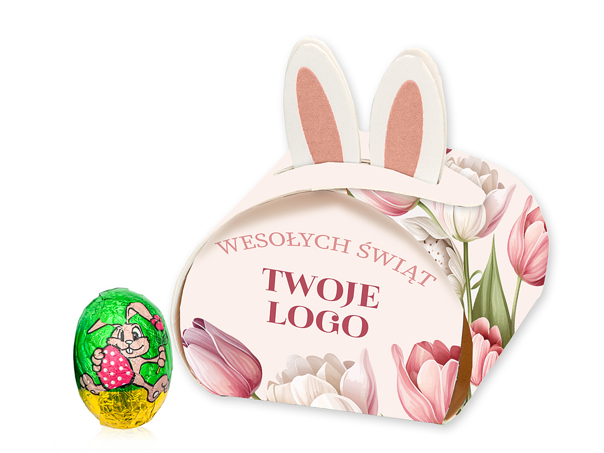 Czekoladowe jajeczko z nadzieniami w mini pudełeczku z firmowym logo