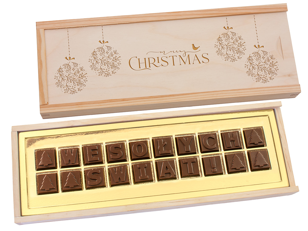 Czekoladowe życzenia bożonarodzeniowe w personalizowanym opakowaniu z grawerem
