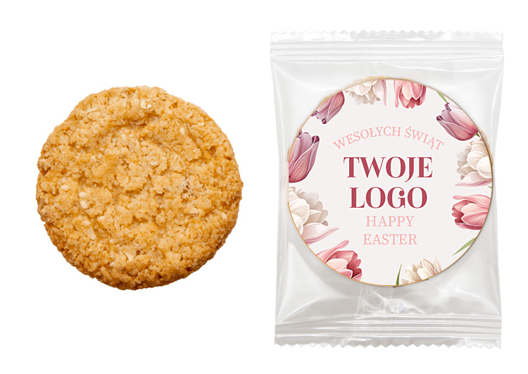 Owsiane ciasteczko z sezamem w opakowaniu foliowym z nadrukiem reklamowym