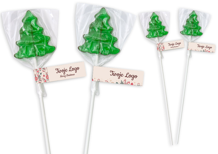 Świąteczny mini lizak choinka z nadrukiem reklamowym