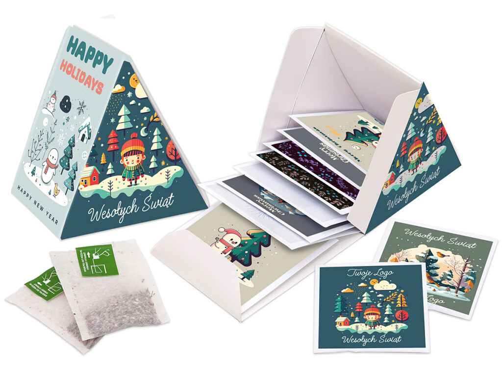 Personalizowany zestaw herbat w trójkątnych i prostokątnych saszetkach