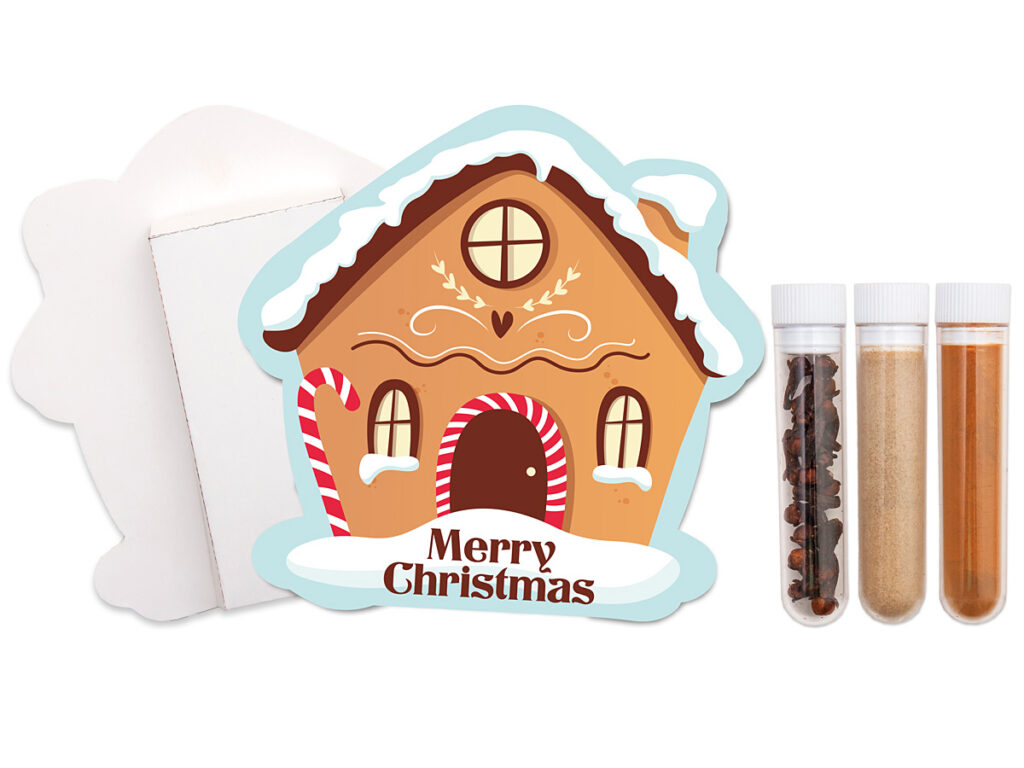 Świąteczny upominek – piernikowy domek z trzema przyprawami w personalizowanym pudełku