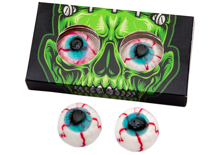 Halloweenowe żelki Spooky Eyes z logo klienta na opakowaniu
