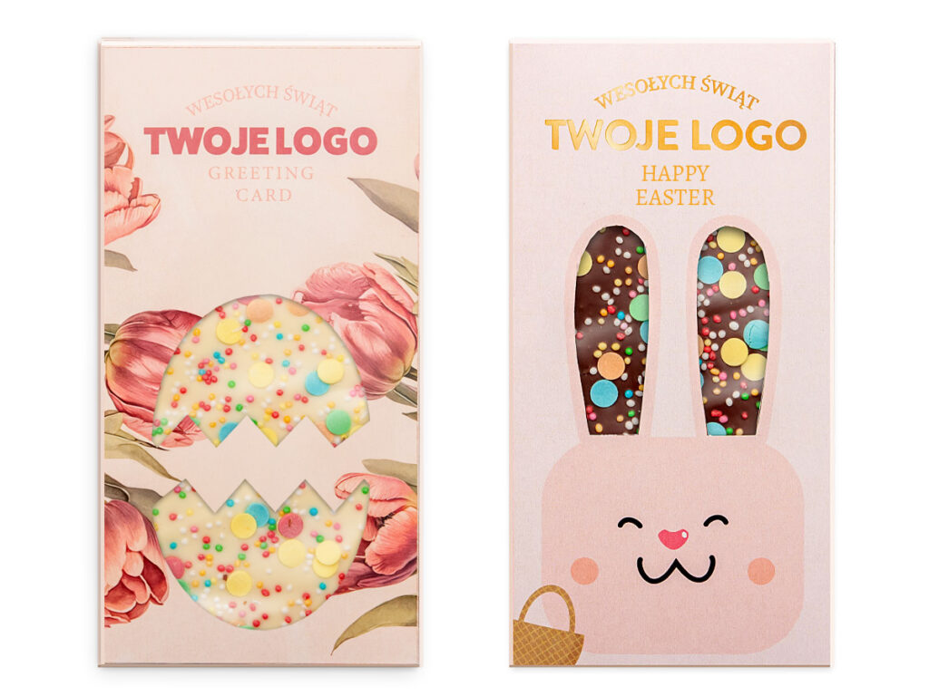 Czekolada z kolorową posypką w pudełku reklamowym