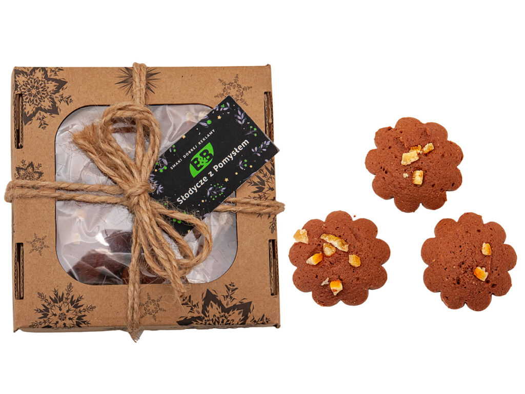 Upominek firmowy – pierniczki miodowe w świątecznym opakowaniu z personalizowanym karnetem