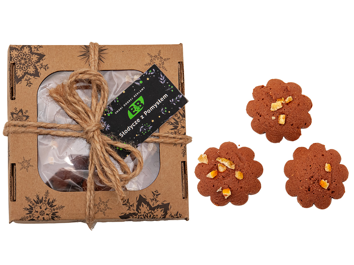 Upominek firmowy – pierniczki miodowe w świątecznym opakowaniu z personalizowanym karnetem