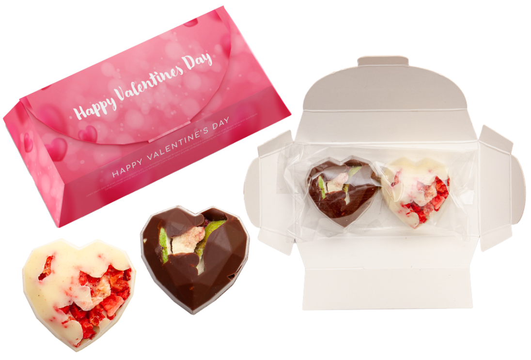 Upominek firmowy – dwa serduszka czekoladowe z logo klienta